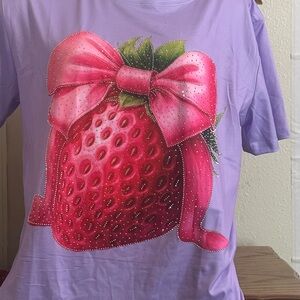 Internet fashion inc.  purple. strawberry.Bow rayon blend short sleeve t shirt L